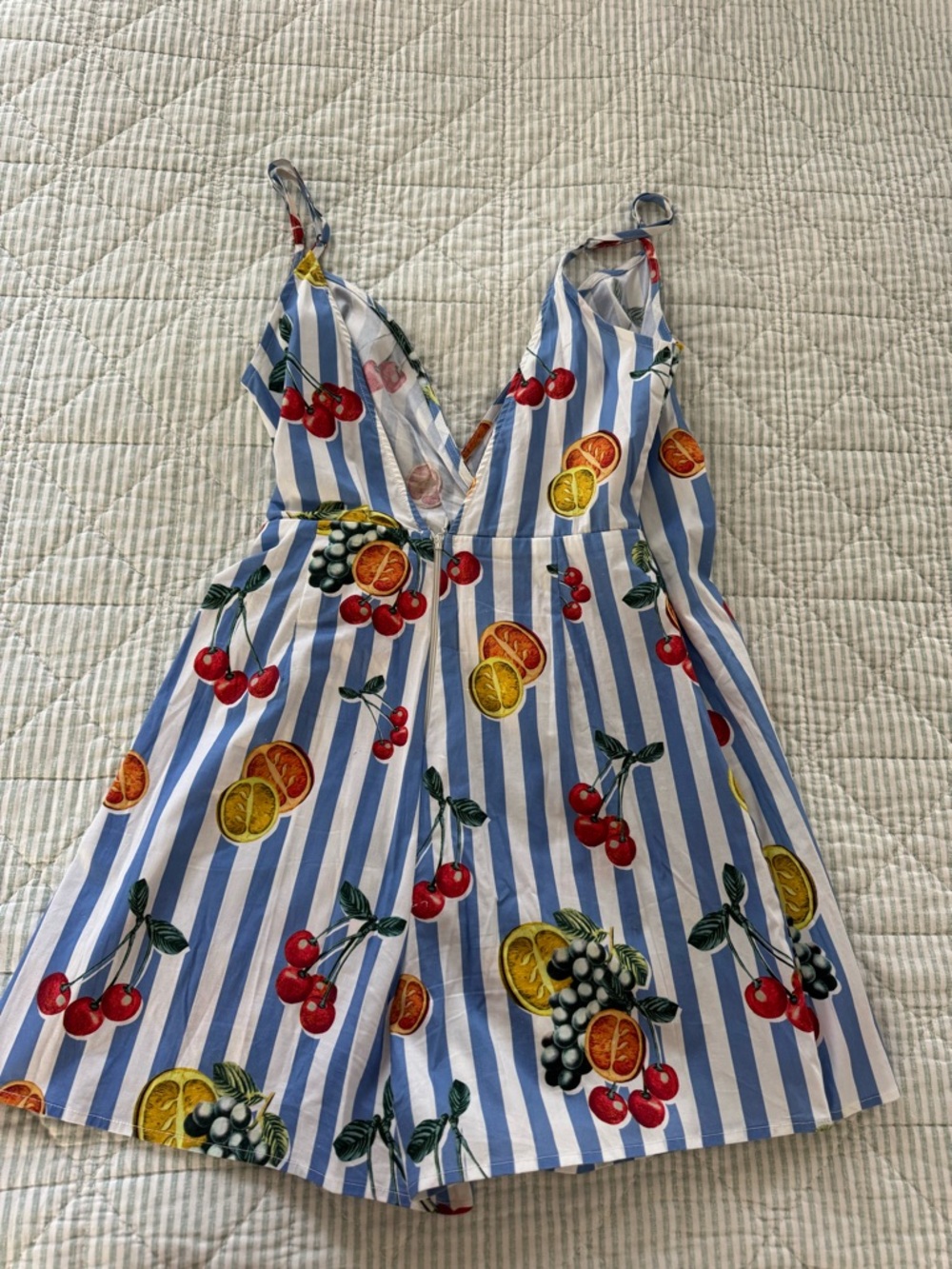 Show Me Your MuMu Blue White Striped Fruit Wrap Dress - Picture 5 of 5